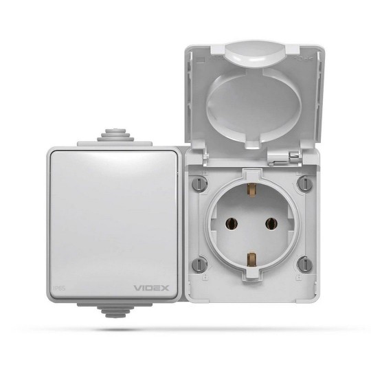 PREKIDAČ + PRIKLJUČNICA - OG SCHUKO - IP65 10A/16A - SIVI - VIDEX