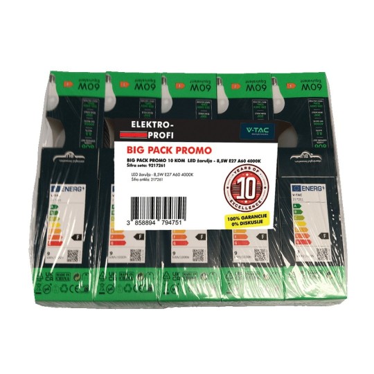 ŽARULJA LED - E27 - 8,5W - A60 - 3000K - 806lm - 60W - ŽN - V-TAC