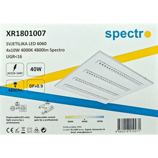 PANEL LED 600 - 4X10W - RASTER - 4000K - 4800lm - UGR<16 - SPECTRO
