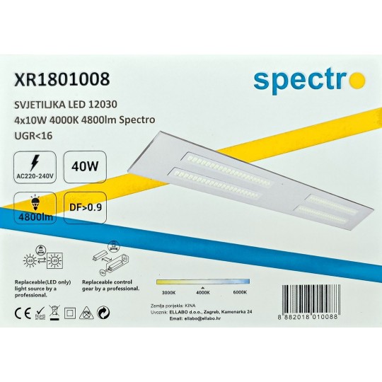 PANEL LED 1200 - 4X10W - RASTER - 4000K - 4800lm - UGR<16 - SPECTRO